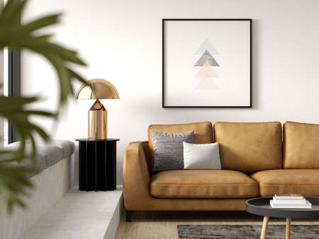 Minimalist Interior of modern living room 3D renderingの写真素材