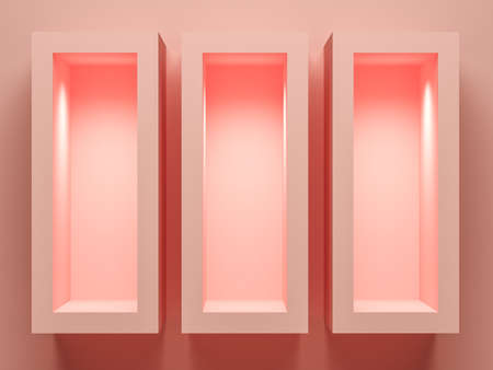 Concept empty illuminated showcase shelf 3D renderingの写真素材