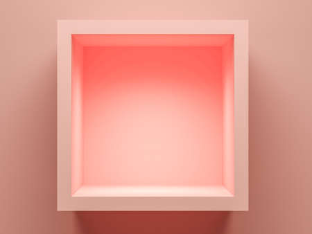 Concept empty illuminated showcase shelf 3D renderingの写真素材