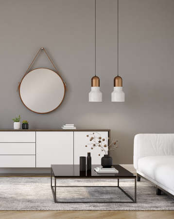 Minimalist Interior of modern living room 3D rendering