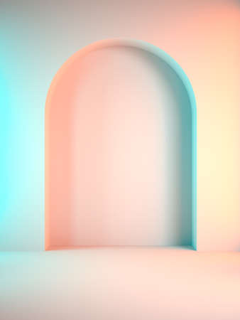 Empty pastel showcase interior room 3d illustrationの写真素材