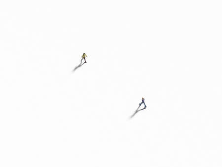 People walking towards each other top view 3D rendering