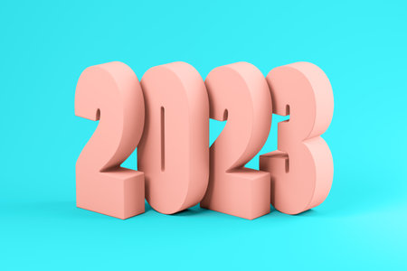Pink numbers 2023 on a blue background 3D illustration