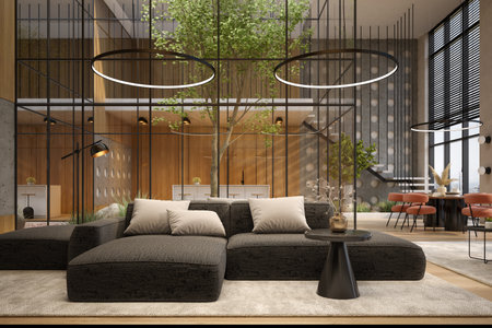 Modern style conceptual interior room 3d illustration