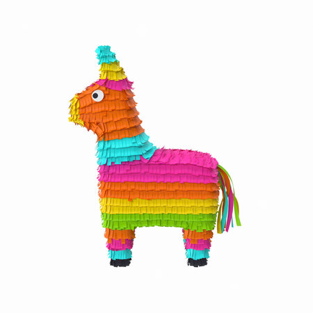 Traditional multi colored Mexican party pinata on a white backgroundの写真素材