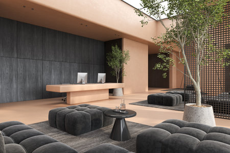 Modern style conceptual reception interior room 3d illustrationの写真素材