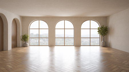Empty modern interior room wabi sabi style 3d illustrationの写真素材