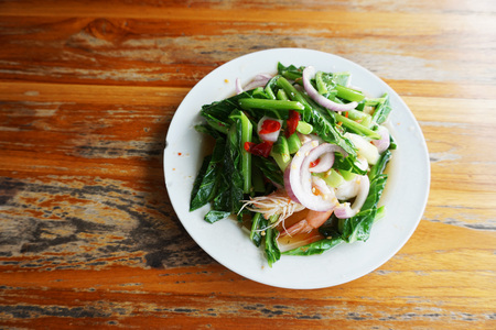 Kale salad with shrimp. Thai food very spicy and delicious.