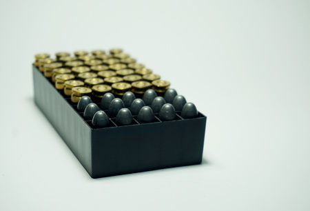 9 mm ammunition box on white background