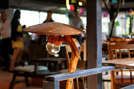 Beautiful Wooden lamp in the restaurant                             