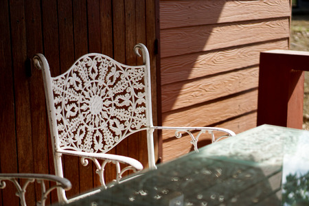 White steel chair of Thai homeの写真素材