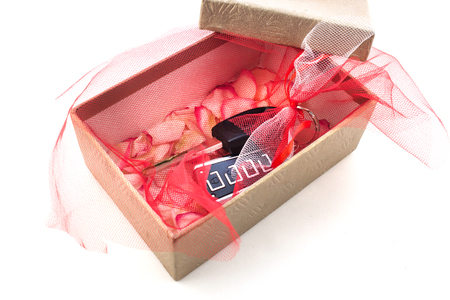 Car key in gift box, holiday gift, close-up, presentationの写真素材