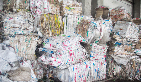Pressed rubbish for further processing, sorting and processing of garbage, rubbishの写真素材