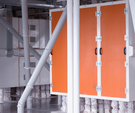 Modern equipment at the plant for the manufacture of food flour, mealの写真素材