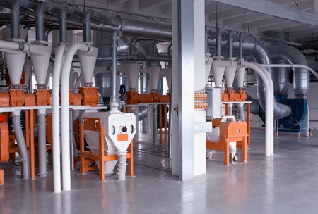 Plant for the production of flour and grain, modern production plant for the production of food flour and cereals, breadstuff, workshopの写真素材