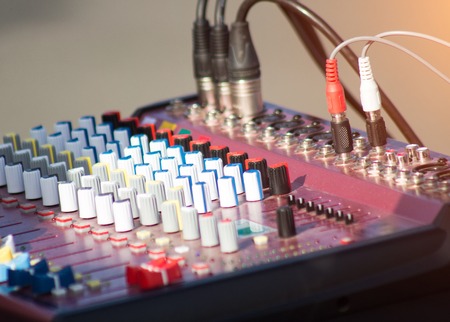 DJ music sound control panel, close-up, outdoor, professionalの写真素材