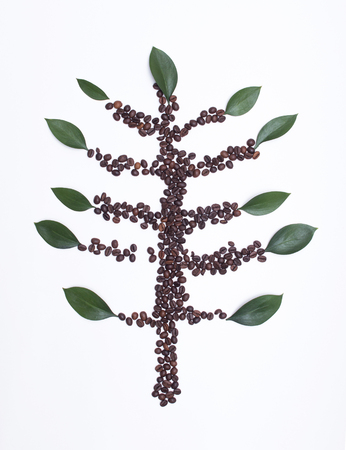 Coffee and petals on a white background, close-up, decorativeの写真素材