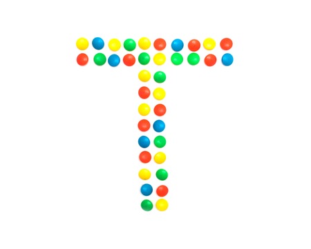 Multicolored alphabet from children's mosaic letter T, ABCの写真素材