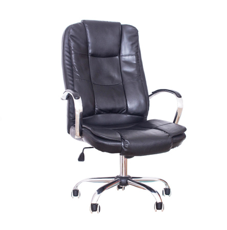 New office leather comfortable chair for executive positions or office workers. Orthopedic chair to support the back and relieve fatigue and tension on a white background, isolate, comfortableの写真素材