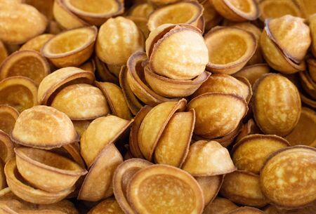 Background from the traditional dessert nuts with condensed milk, copy space, deliciousの写真素材