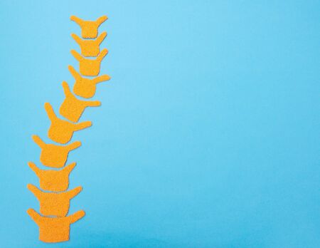 Spine on a blue background. The concept of spinal diseases, curvature of the spine and scoliosis,...