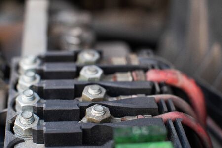 electrical car contacts and wires, background, macro