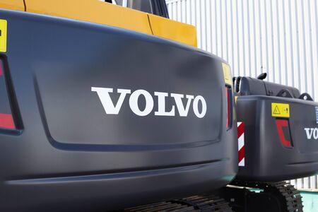 MINSK, BELARUS 17.10.2019: The inscription Volvo on the excavator, special equipment for career and construction workのeditorial素材