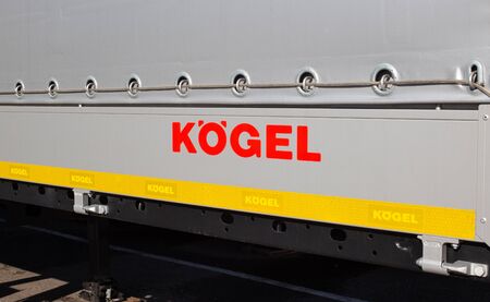 MINSK, BELARUS 17.10.2019: The inscription K GEL on the trailer of a truck, truck