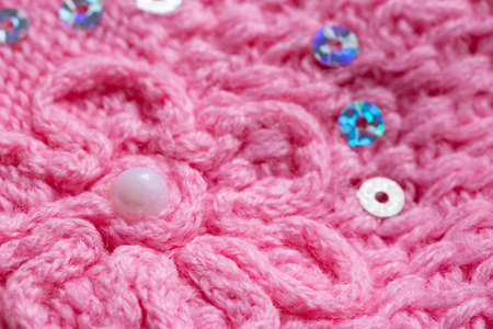 Handmade Knitted Pink Warm Sweater, macro