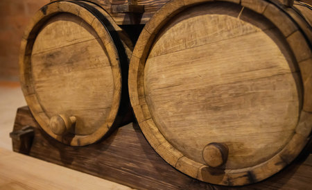 Two wooden barrels for storing gunpowder.
