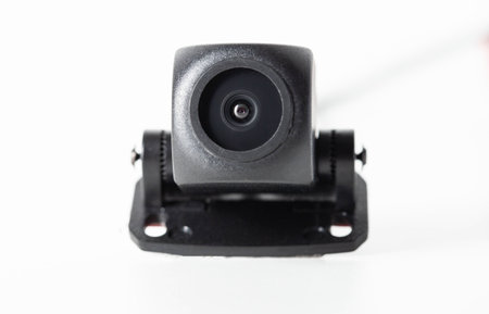 Modern car rear view camera on a white background, close-up, isolate.の写真素材