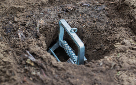 Mole trap is a trap for catching a mole in a hole in the ground.の写真素材