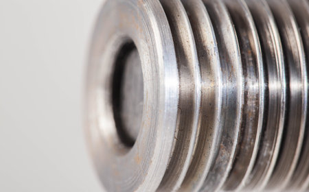 Electric motor part pulley for belt drive. Copy space for textの写真素材