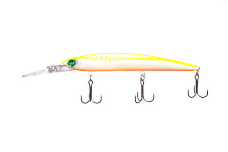 spoon with hooks for fishing on a white backgroundの写真素材
