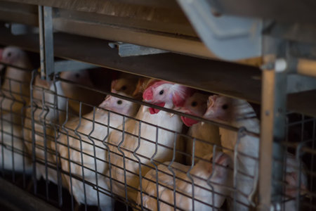Breeding chickens on a poultry farm for chicken meat, close-upの写真素材