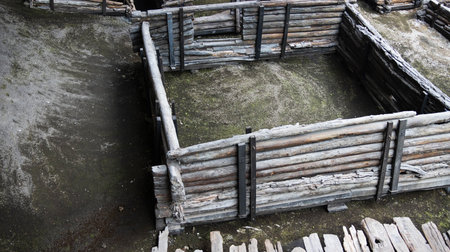 Ancient historical excavations with wooden structures. Historical excavationsの写真素材