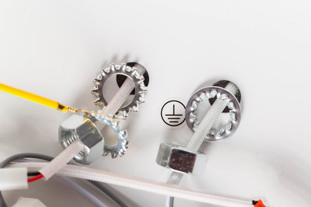 Electrical wires and fastening in a ceiling chandelier, close-up