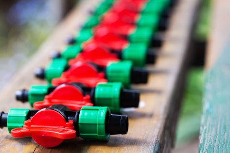 modern parts for collecting drip irrigation for plants in the countryの写真素材