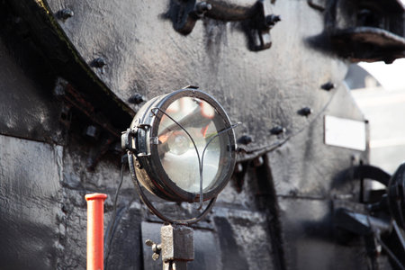 headlights on an old train, close-upの写真素材