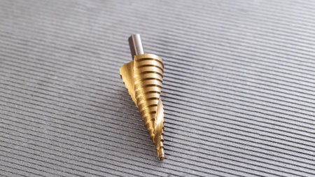 New step drill on gray background.の写真素材