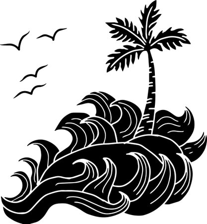 Palm Tree and Seagulls.Vector illustration ready for vinyl cutting.のイラスト素材