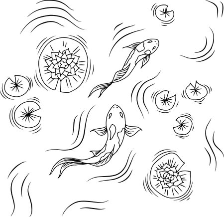 Vector illustration of a set of hand drawn fish on a white backgroundのイラスト素材