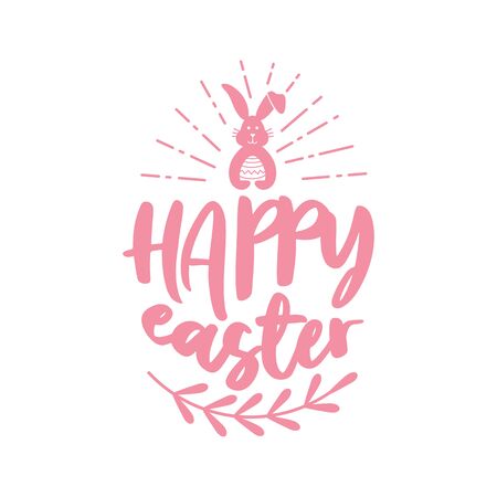 Happy Easter Script Lettering Logo Icon Vector Background Template. Bunny Rabbit Graphic Design.のイラスト素材
