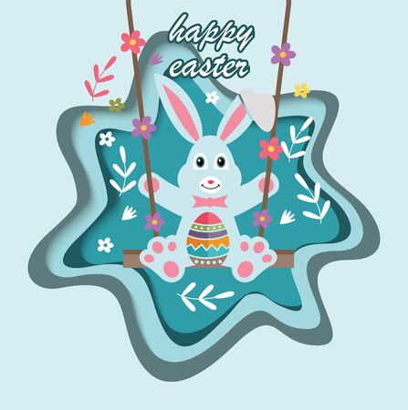 Happy Easter Vector Background Template. Bunny Rabbit Graphic Design.のイラスト素材