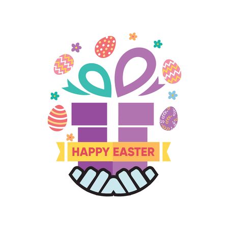 Gift for the Easter Holiday Happy Easter Logo Icon Vector Background Template. Gift Bunny Rabbit Graphic Designのイラスト素材