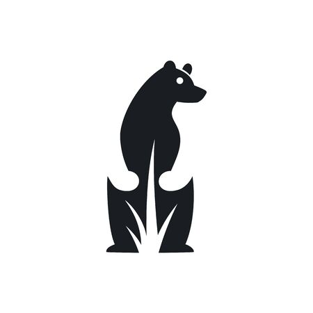 Bear and Grass Logo Vector Design.のイラスト素材