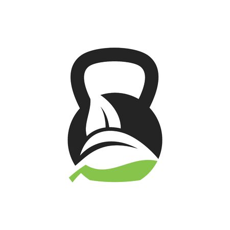 Kettlebell Leaf Nature Logo Design Vector.のイラスト素材