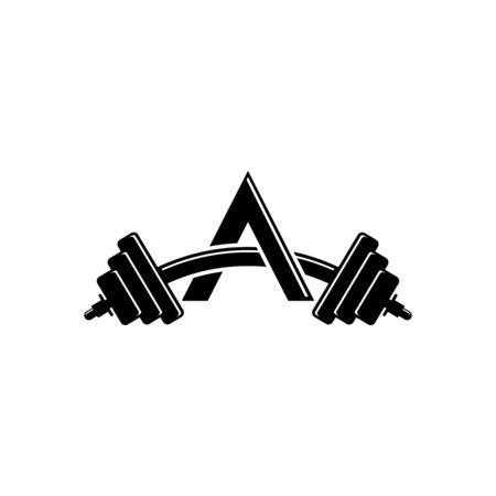 Letter A Fitness Gym Logo Design. Barbel Sports Vector Icon.のイラスト素材