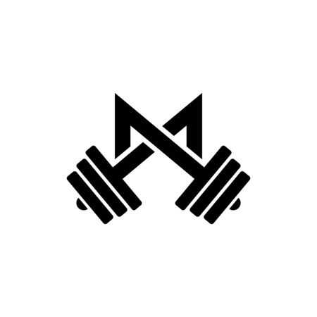 Letter M Fitness Gym Logo Design. Barbel Sports Vector Icon.のイラスト素材