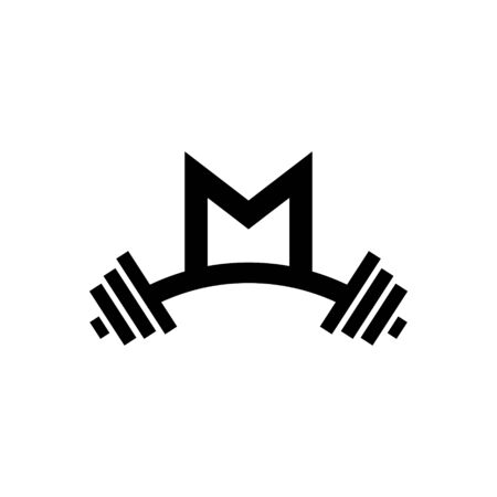 Letter M Fitness Gym Logo Design. Barbel Sports Vector Icon.のイラスト素材